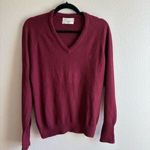 Vintage Christian Dior Wine Burgundy V-Neck Sweater